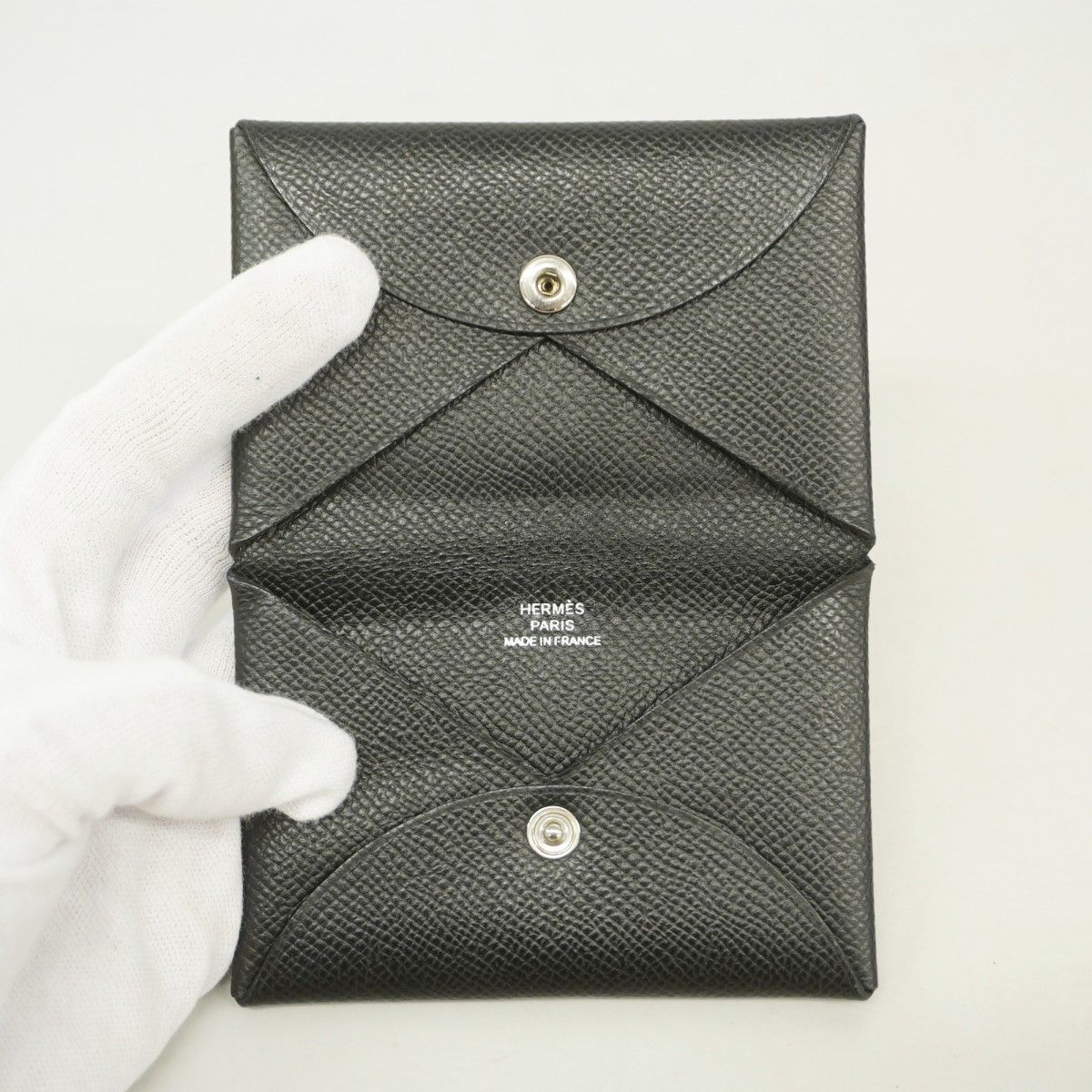 Hermes Card Case Calvi Veau Epsom Black Silver — view 3