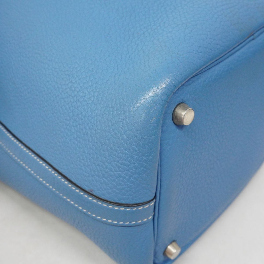 Hermes Handbag Picotin PM Taurillon Clemence Blue Jean Silver — view 6
