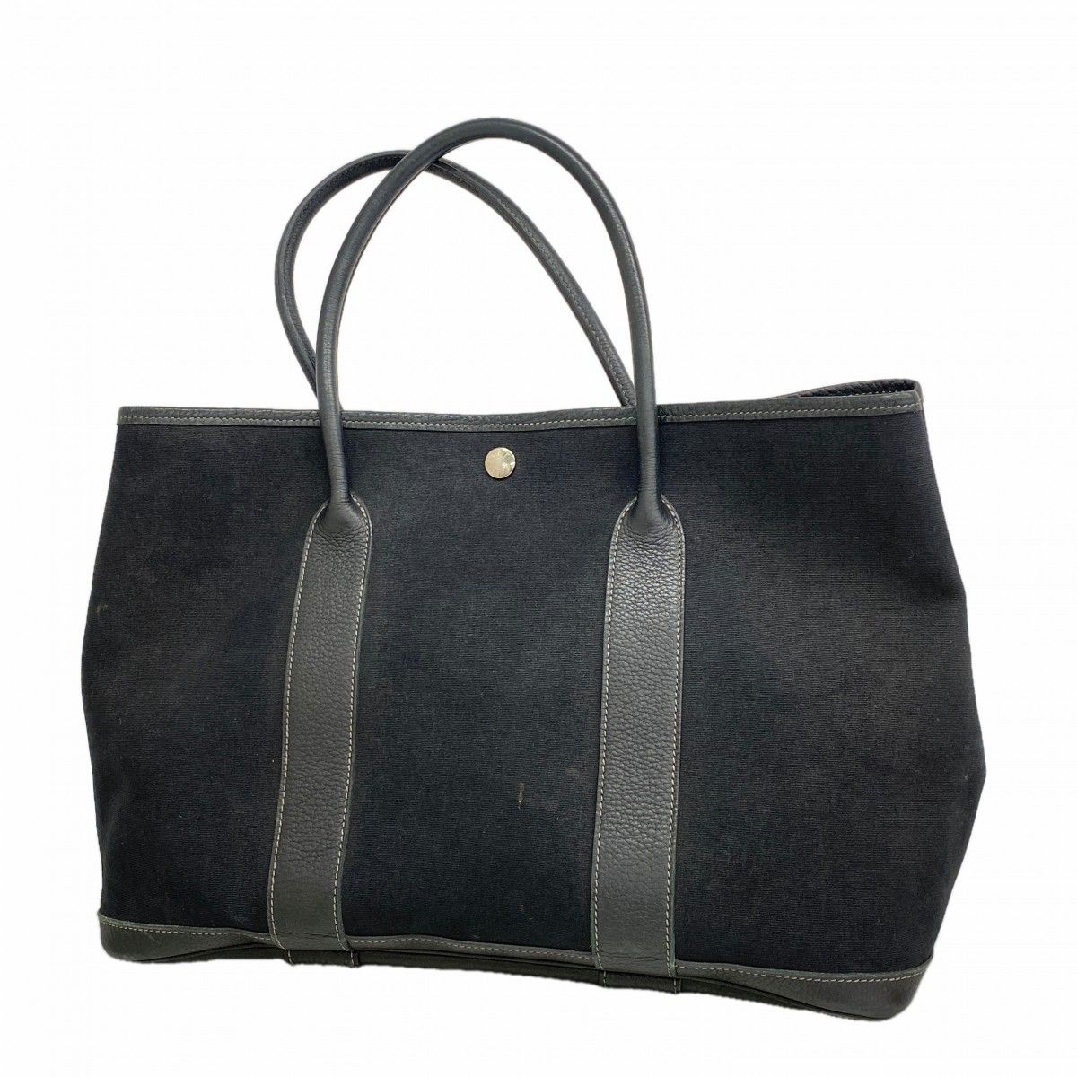 Hermes Tote Garden Party PM Toile Officier Black Silver