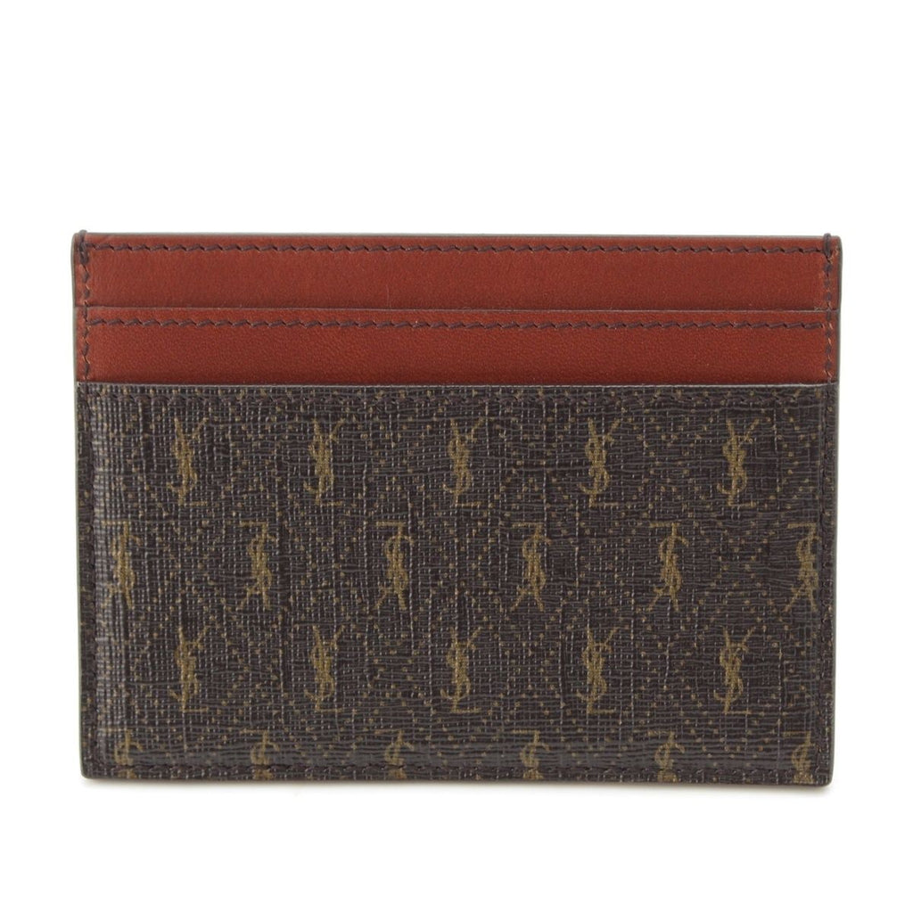 Saint Laurent Logo Monogram Leather Card Case Wallet Brown