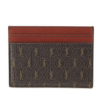 Saint Laurent Logo Monogram Leather Card Case Wallet Brown