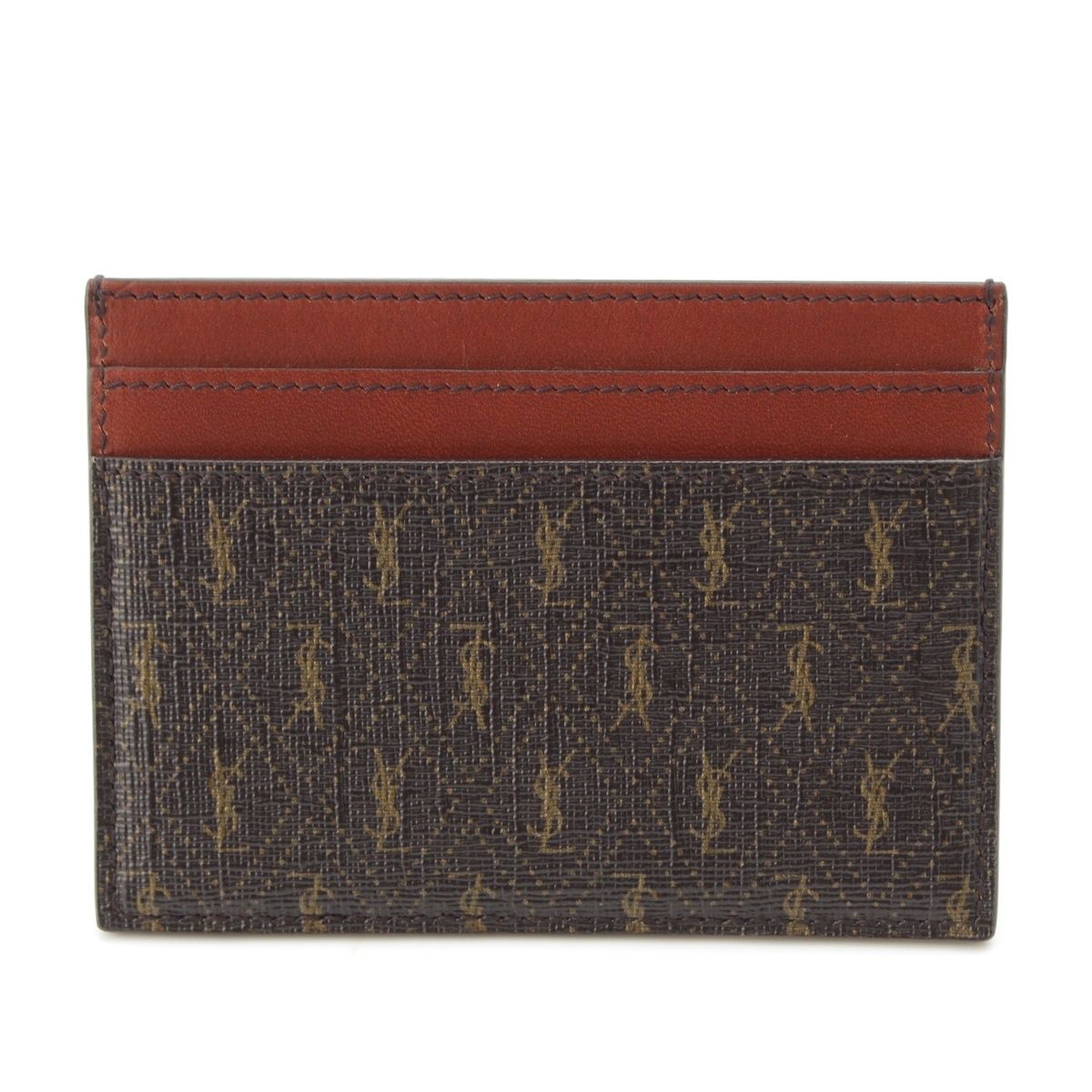 Saint Laurent Logo Monogram Leather Card Case Wallet Brown