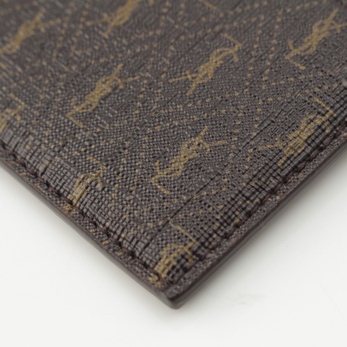 Saint Laurent Logo Monogram Leather Card Case Wallet Brown — view 9