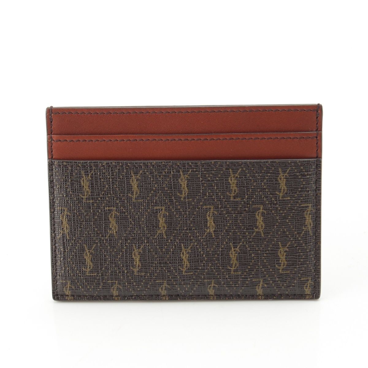 Saint Laurent Logo Monogram Leather Card Case Wallet Brown — view 2