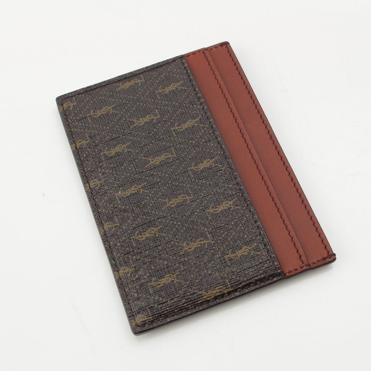 Saint Laurent Logo Monogram Leather Card Case Wallet Brown — view 3