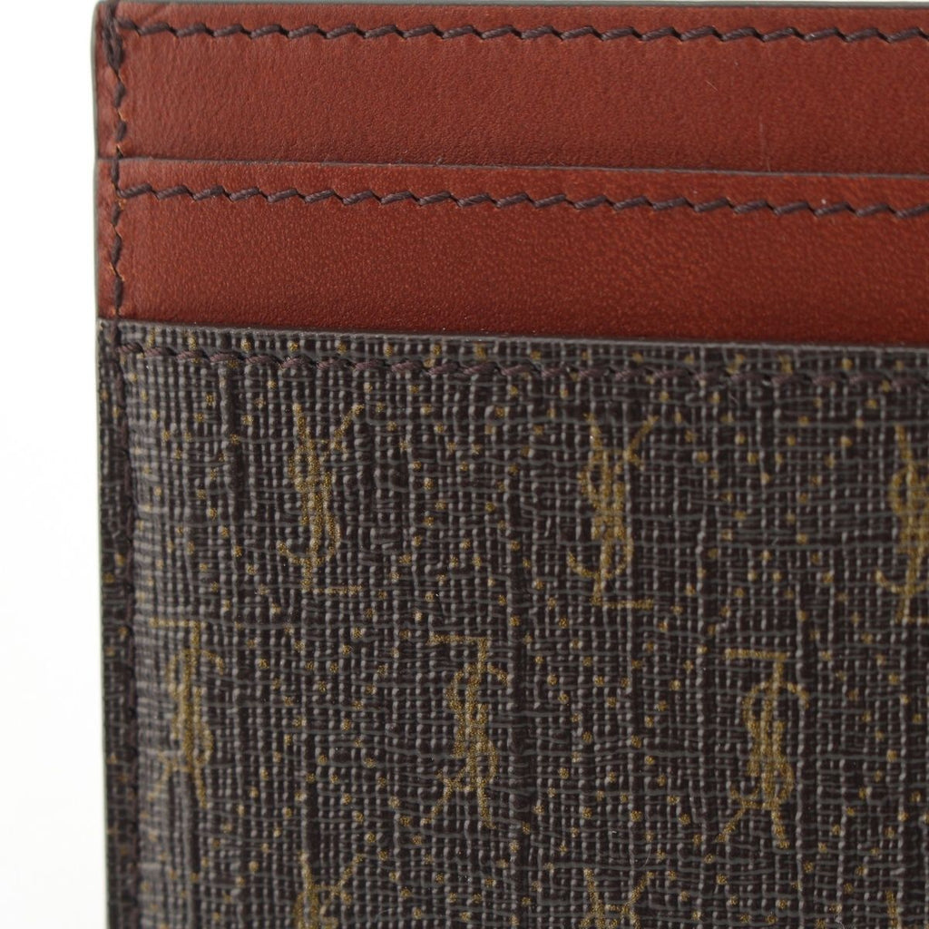 Saint Laurent Logo Monogram Leather Card Case Wallet Brown — view 6