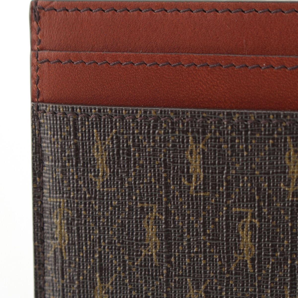 Saint Laurent Logo Monogram Leather Card Case Wallet Brown — view 6