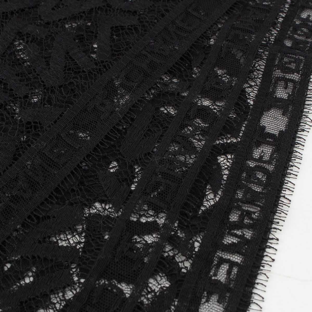 Chanel Cotton All Logo Lace Shawl Black Scarf — view 5