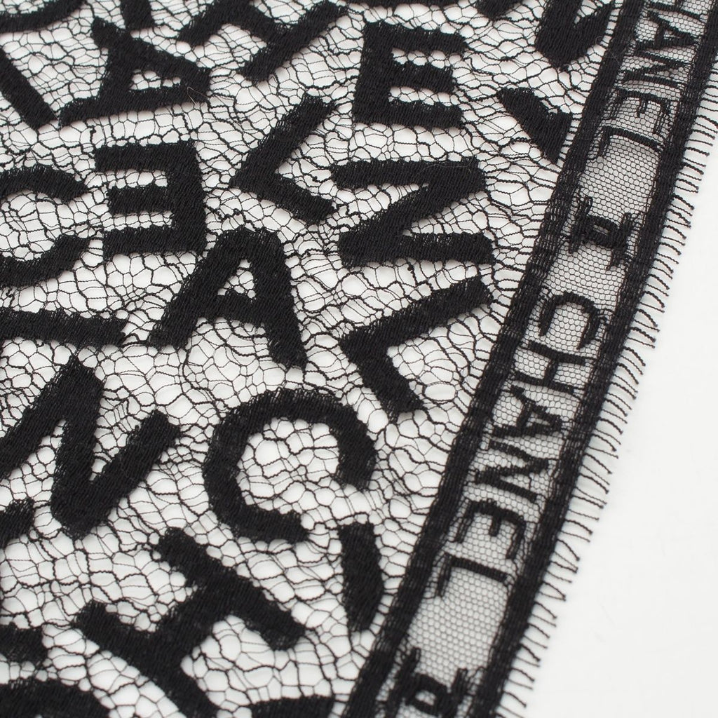 Chanel Cotton All Logo Lace Shawl Black Scarf — view 4
