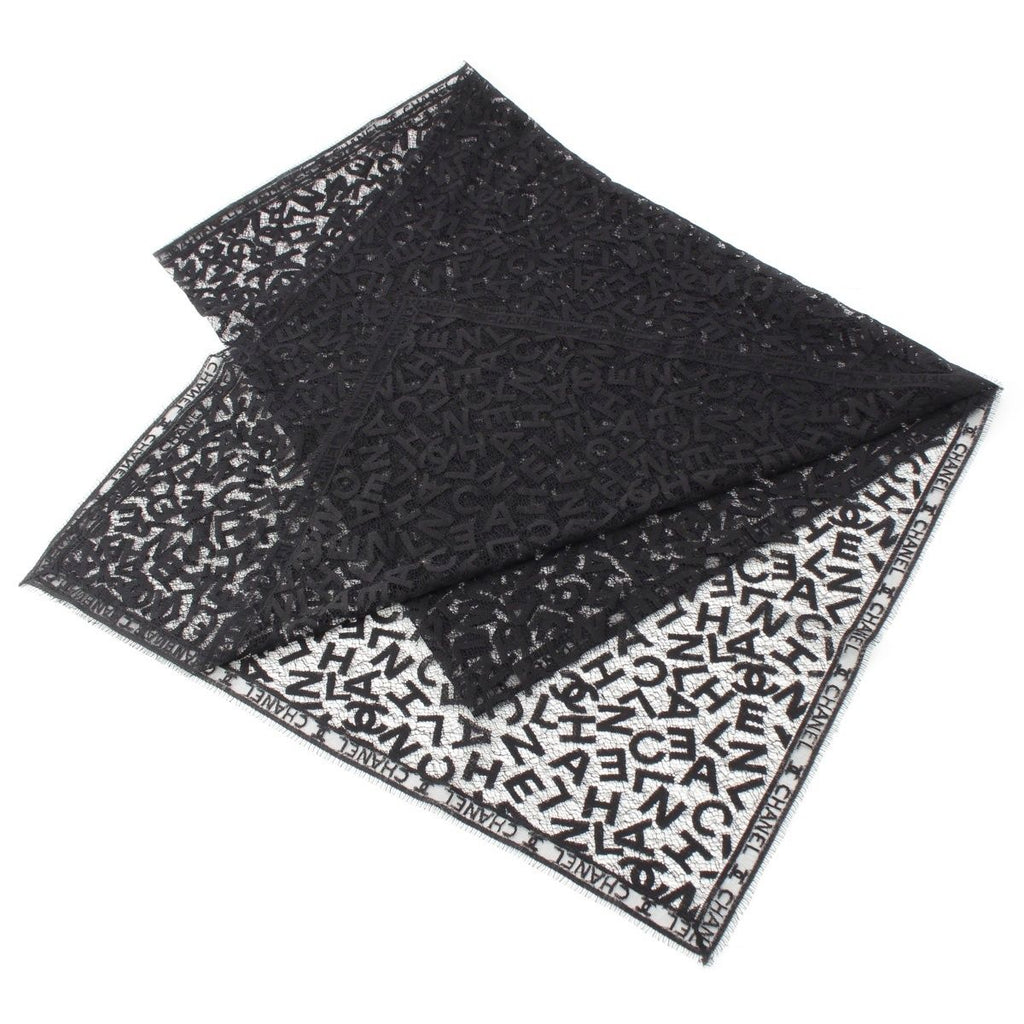 Chanel Cotton All Logo Lace Shawl Black Scarf — view 2