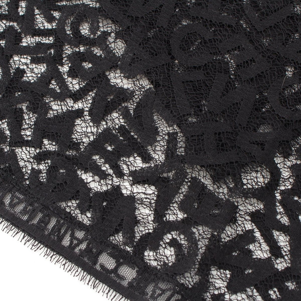 Chanel Cotton All Logo Lace Shawl Black Scarf — view 3