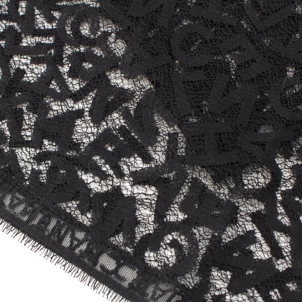 Chanel Cotton All Logo Lace Shawl Black Scarf — view 3