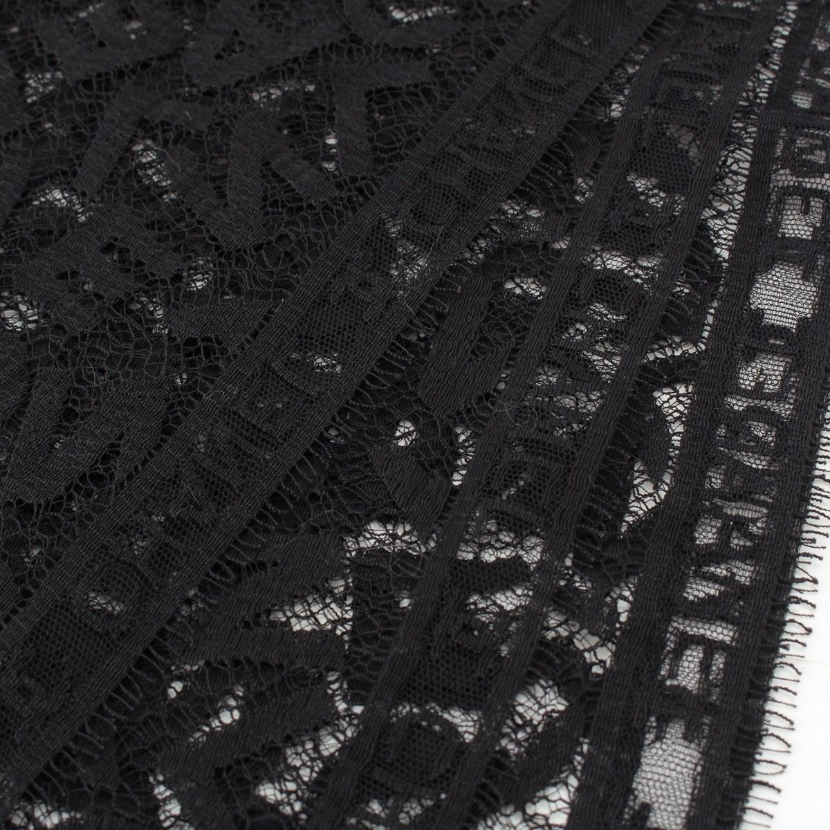 Chanel Cotton All Logo Lace Shawl Black Scarf — view 6