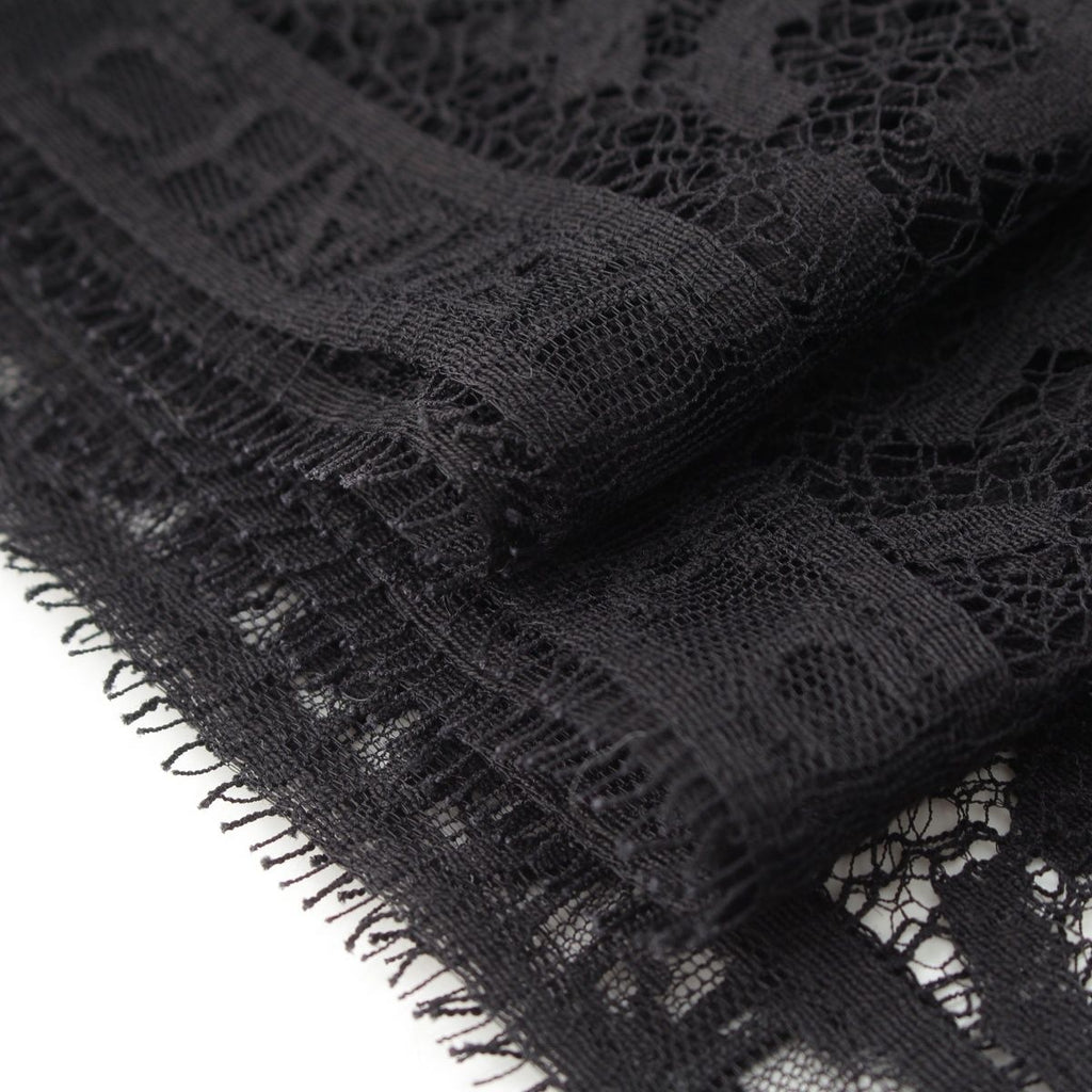 Chanel Cotton All Logo Lace Shawl Black Scarf — view 8
