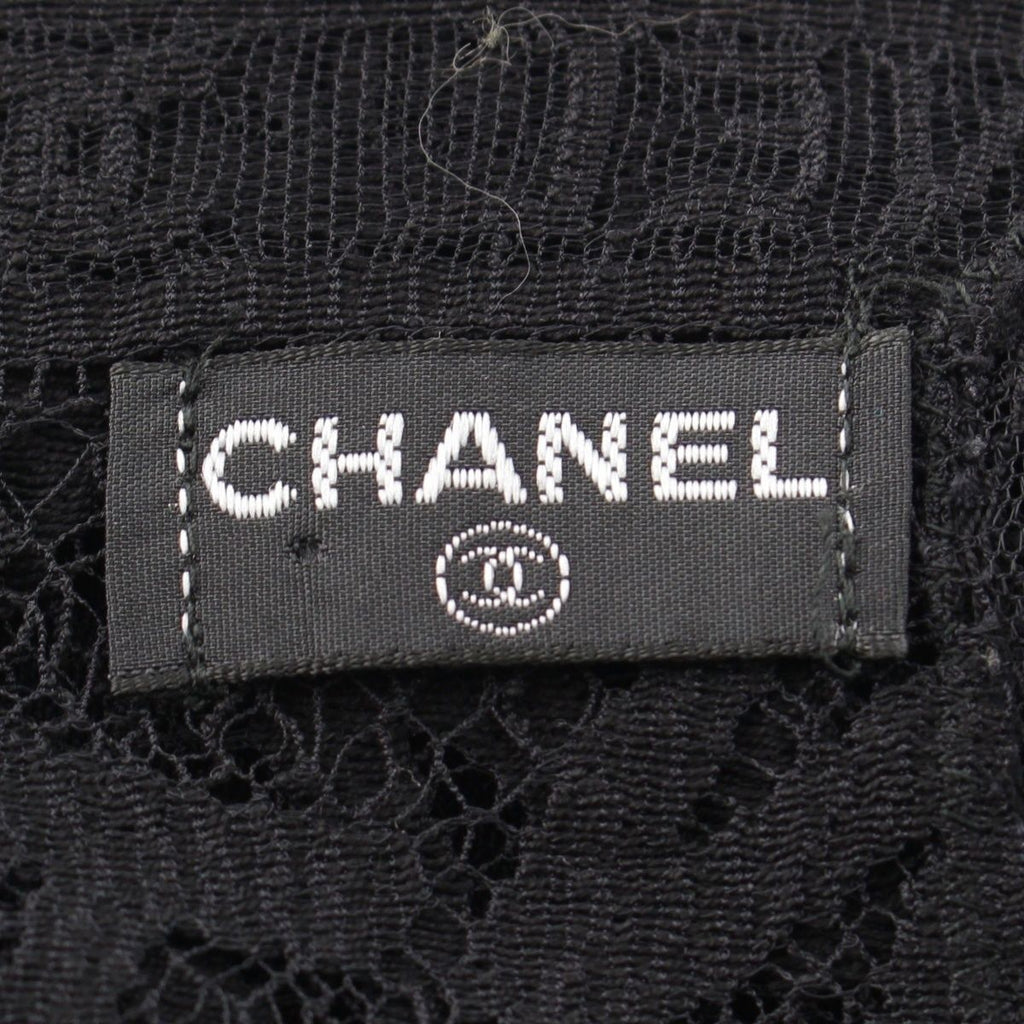 Chanel Cotton All Logo Lace Shawl Black Scarf — view 9