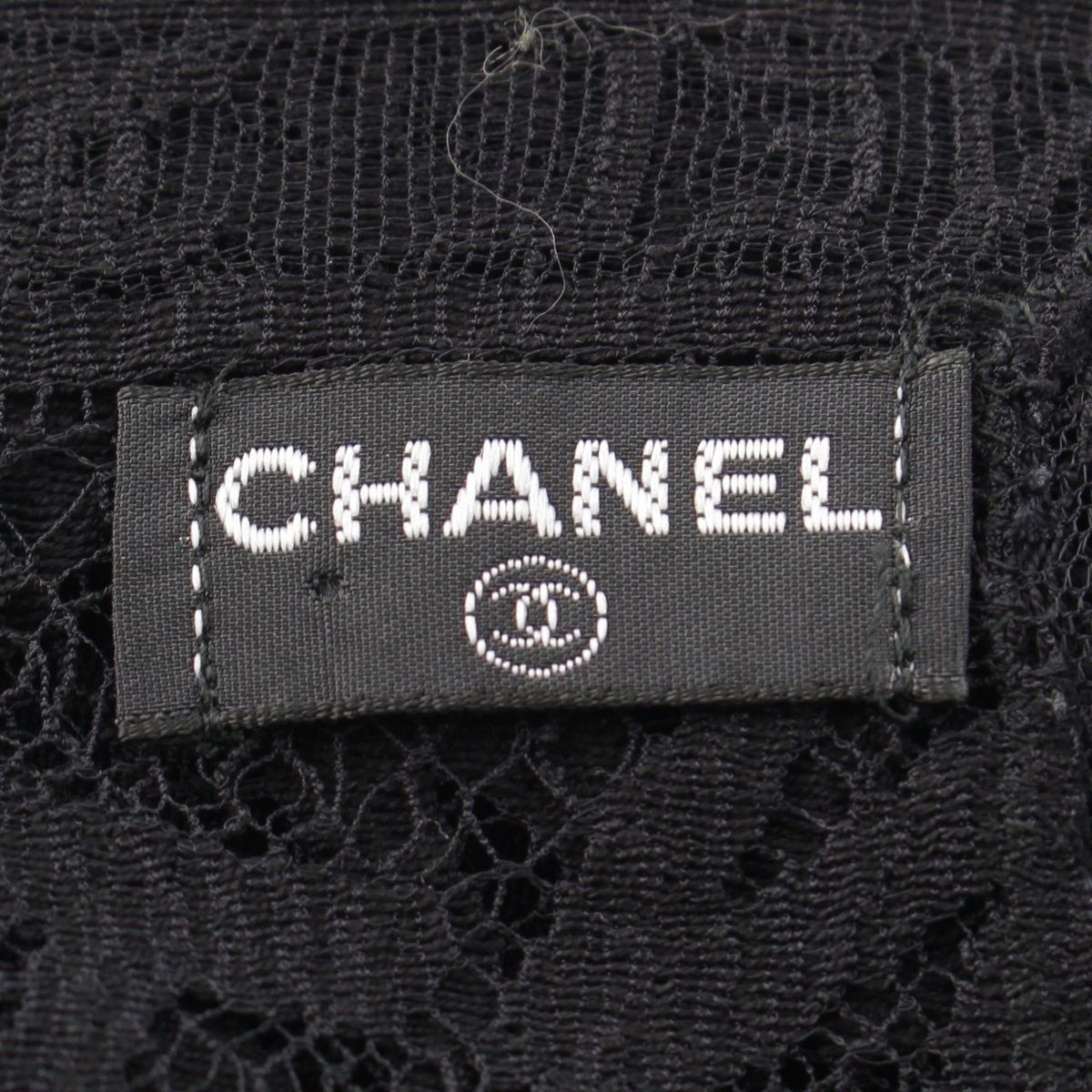 Chanel Cotton All Logo Lace Shawl Black Scarf — view 9