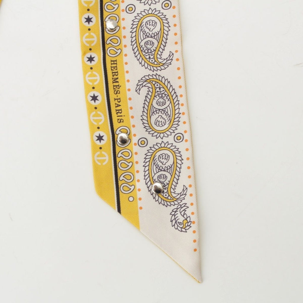 Hermes Twilly Ribbon Courte Sailor Tattoo Bandana Silk Scarf Yellow — view 5