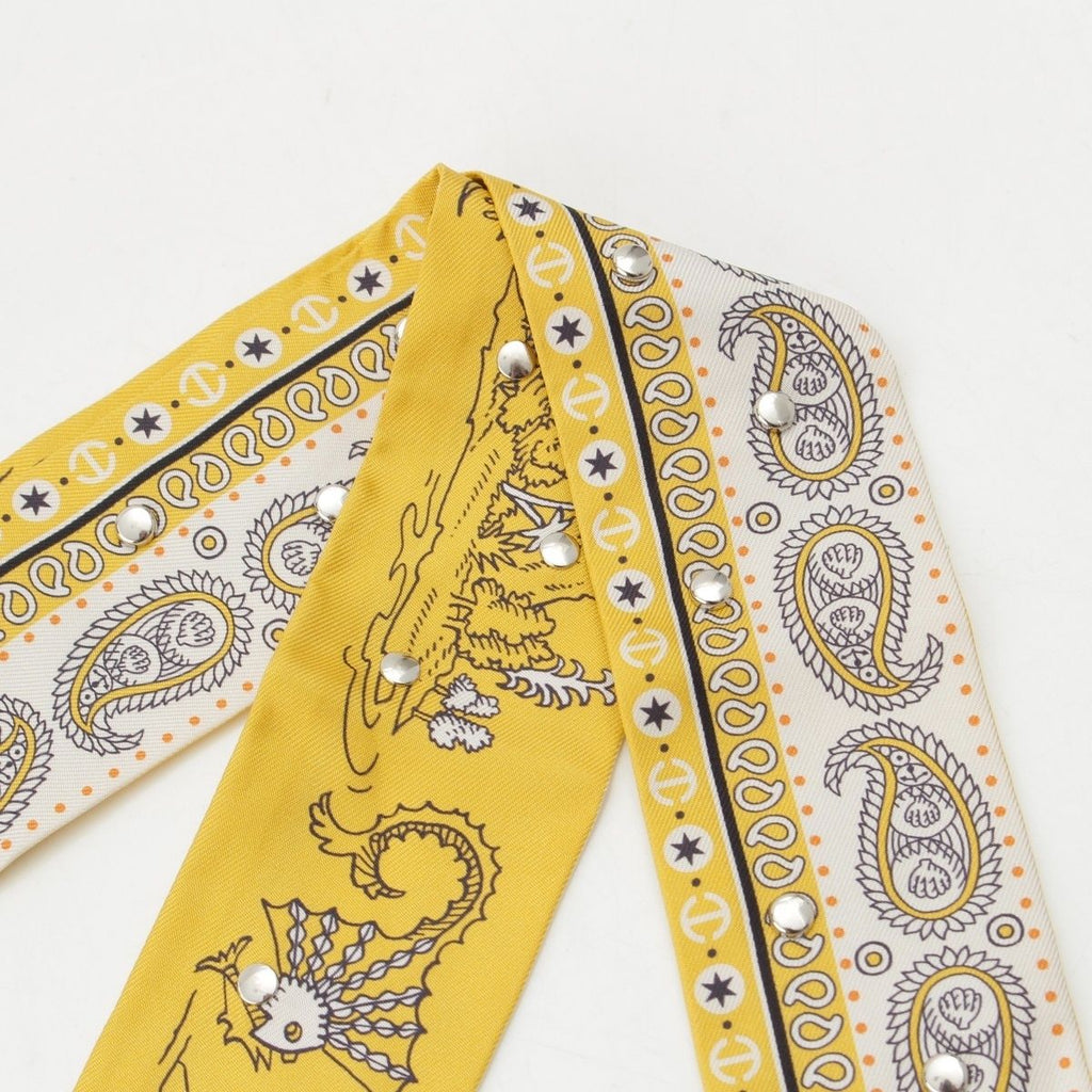 Hermes Twilly Ribbon Courte Sailor Tattoo Bandana Silk Scarf Yellow — view 2