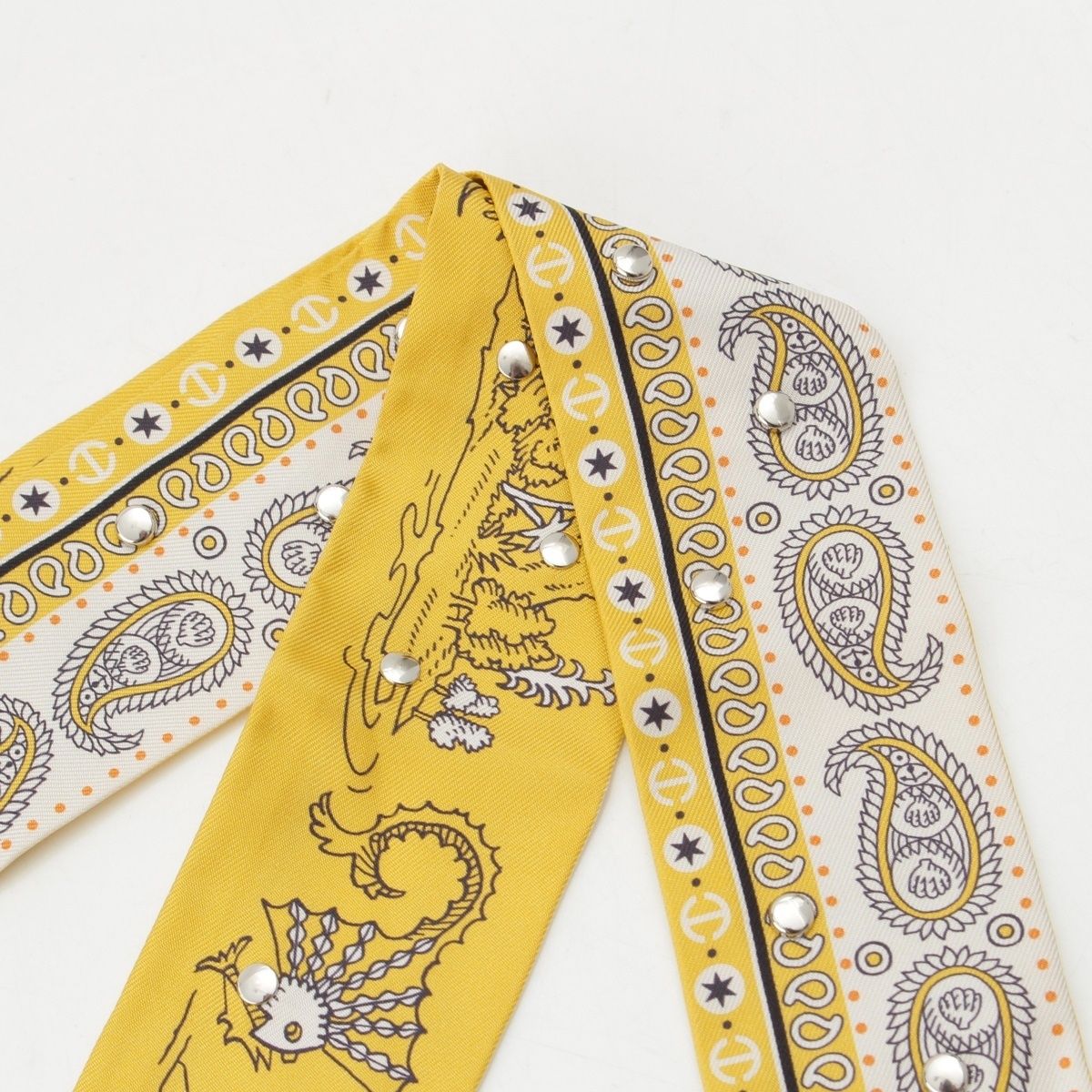 Hermes Twilly Ribbon Courte Sailor Tattoo Bandana Silk Scarf Yellow — view 2