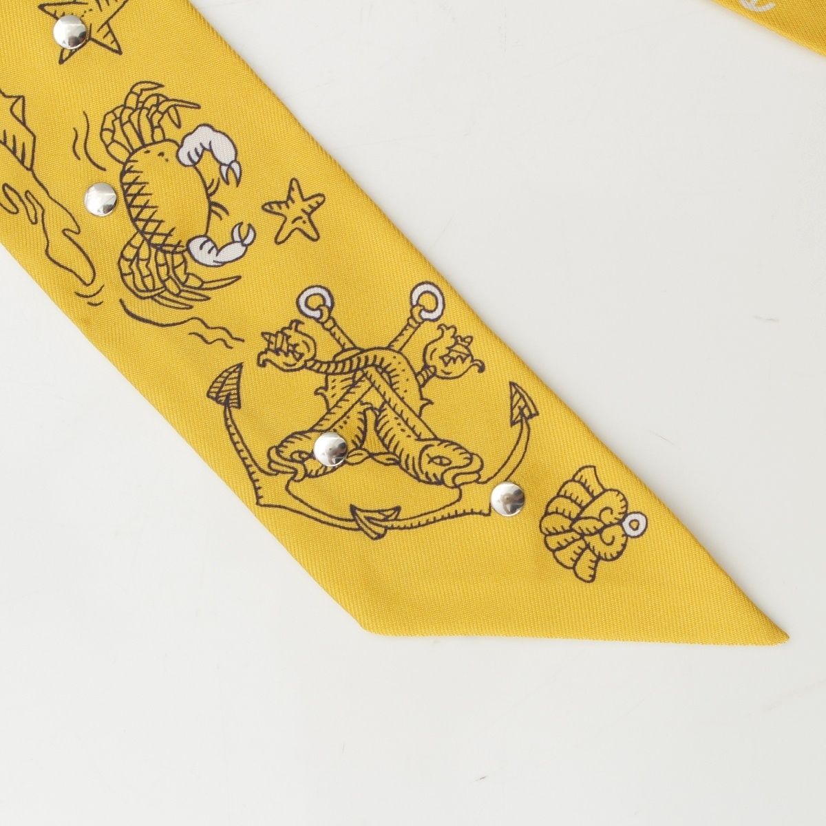 Hermes Twilly Ribbon Courte Sailor Tattoo Bandana Silk Scarf Yellow — view 6