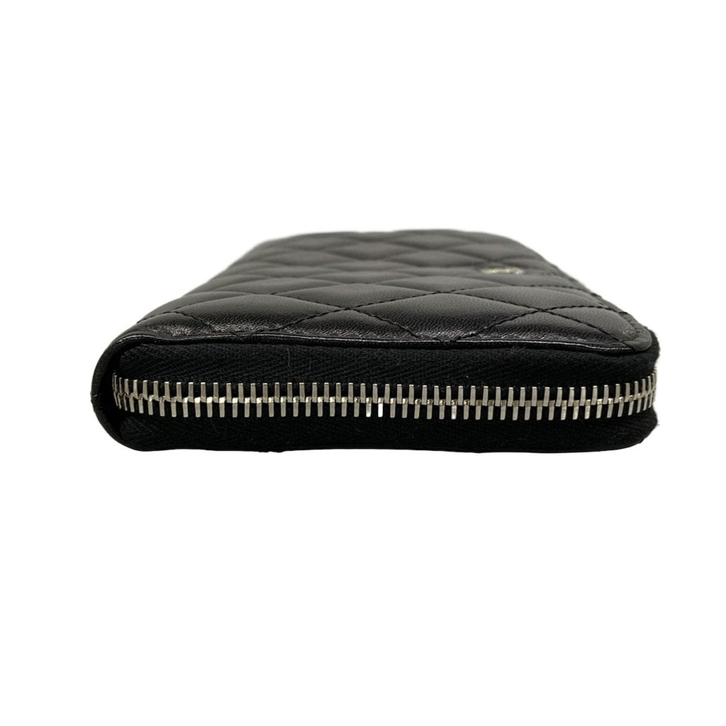 Chanel Wallet Quilted Black Silver Zip Around Lambskin — view 8