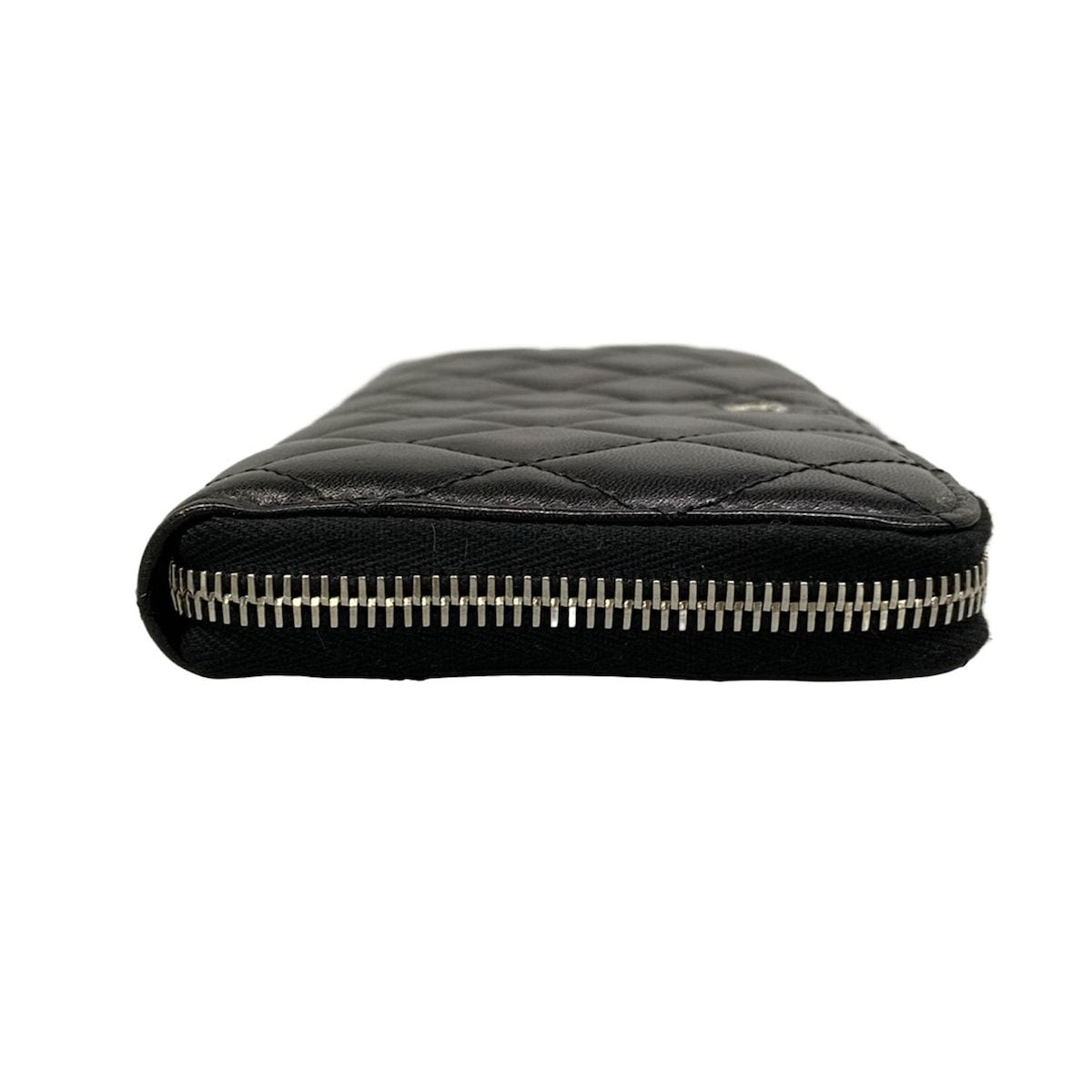 Chanel Wallet Quilted Black Silver Zip Around Lambskin — view 8