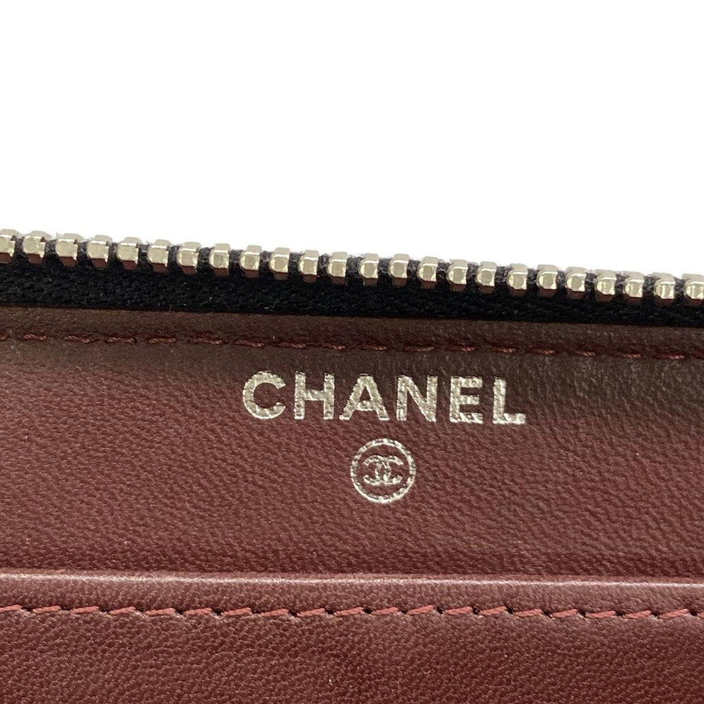 Chanel Wallet Quilted Black Silver Zip Around Lambskin — view 5