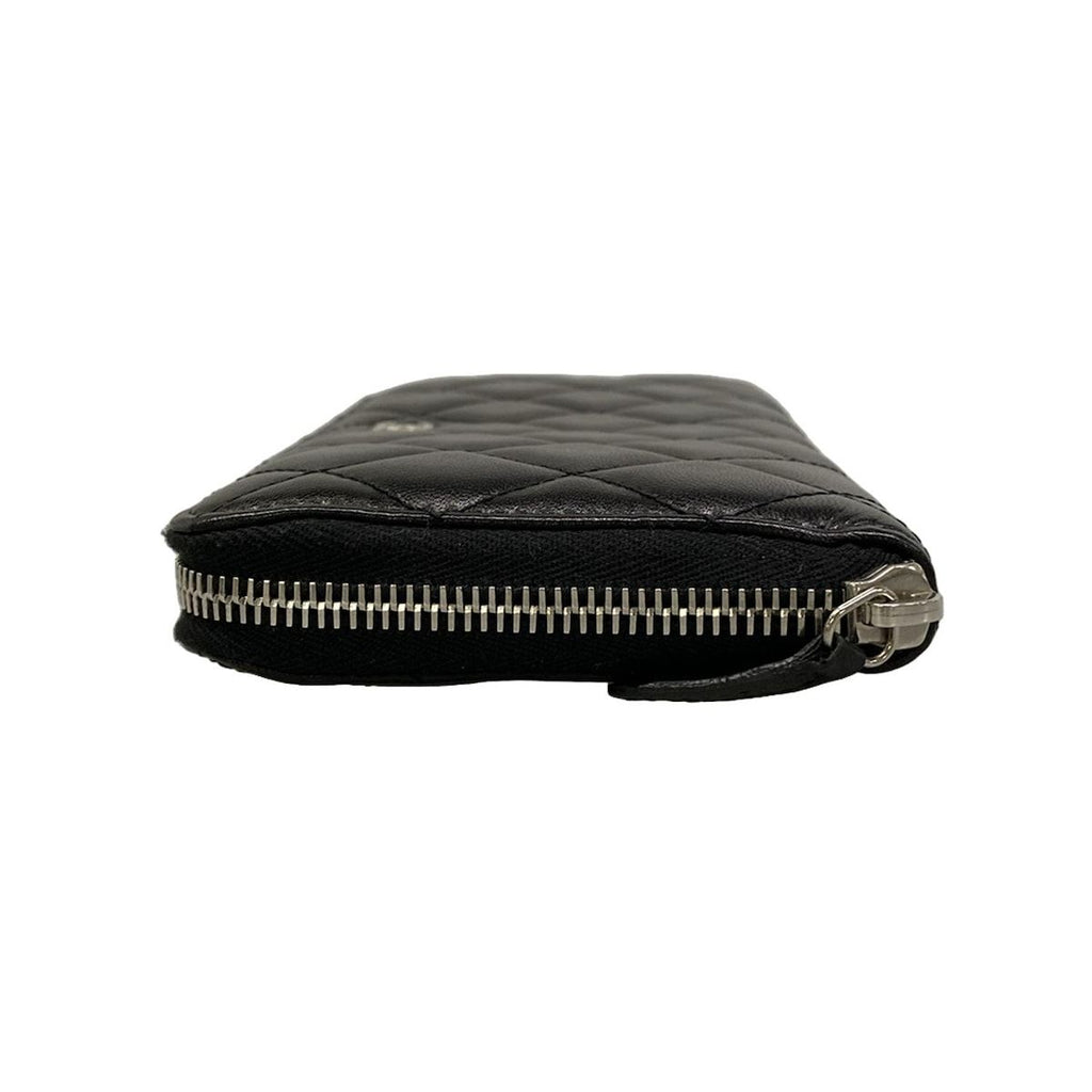 Chanel Wallet Quilted Black Silver Zip Around Lambskin — view 9