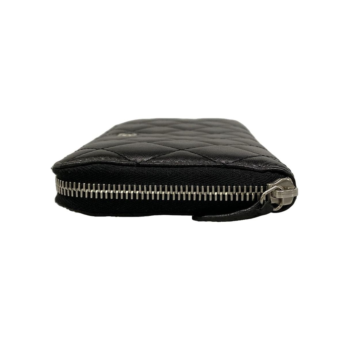 Chanel Wallet Quilted Black Silver Zip Around Lambskin — view 9