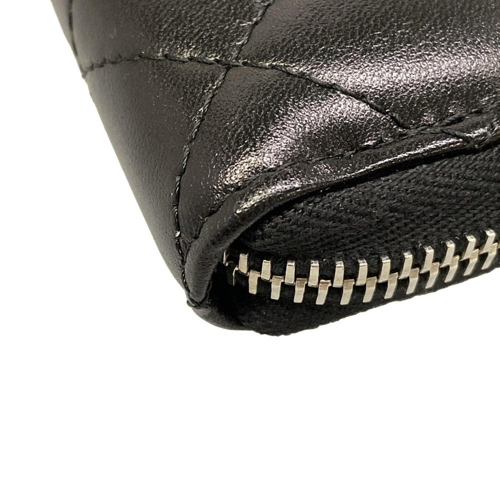 Chanel Wallet Quilted Black Silver Zip Around Lambskin — view 7