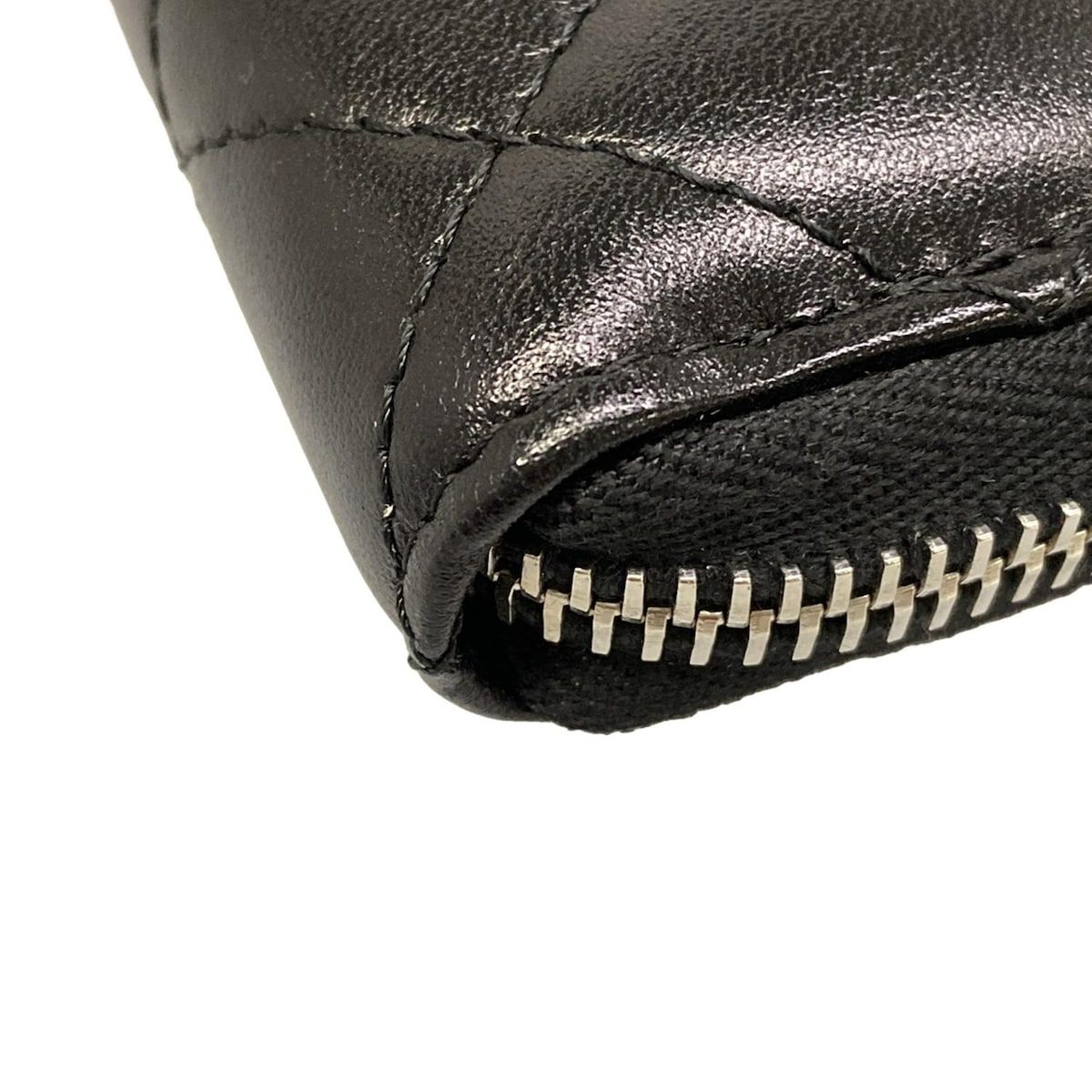 Chanel Wallet Quilted Black Silver Zip Around Lambskin — view 7