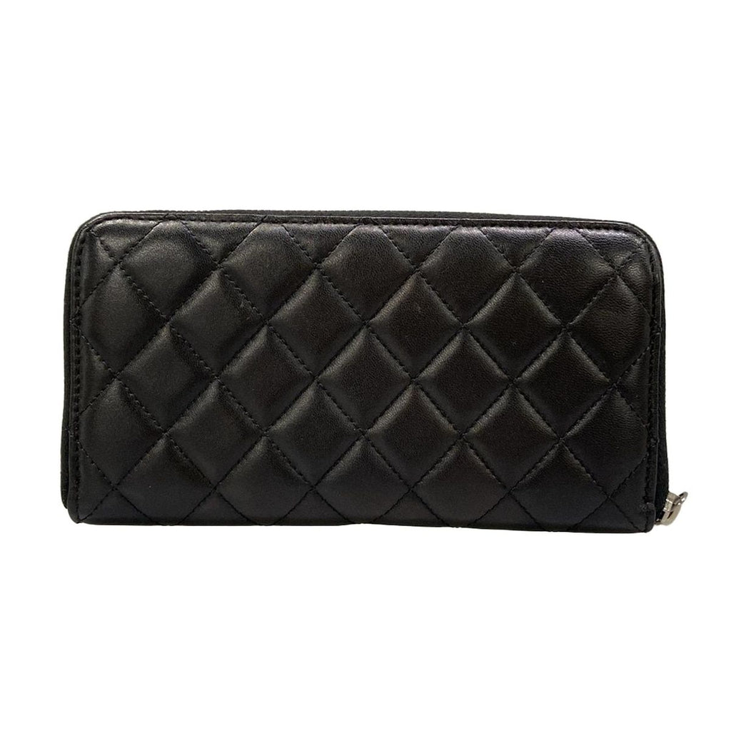 Chanel Wallet Quilted Black Silver Zip Around Lambskin — view 2