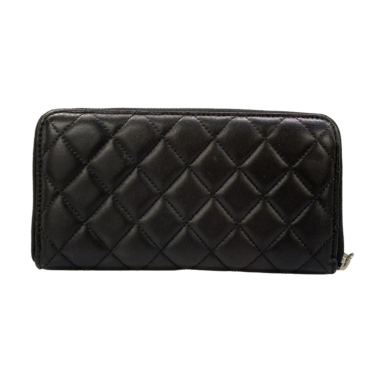 Chanel Wallet Quilted Black Silver Zip Around Lambskin — view 2