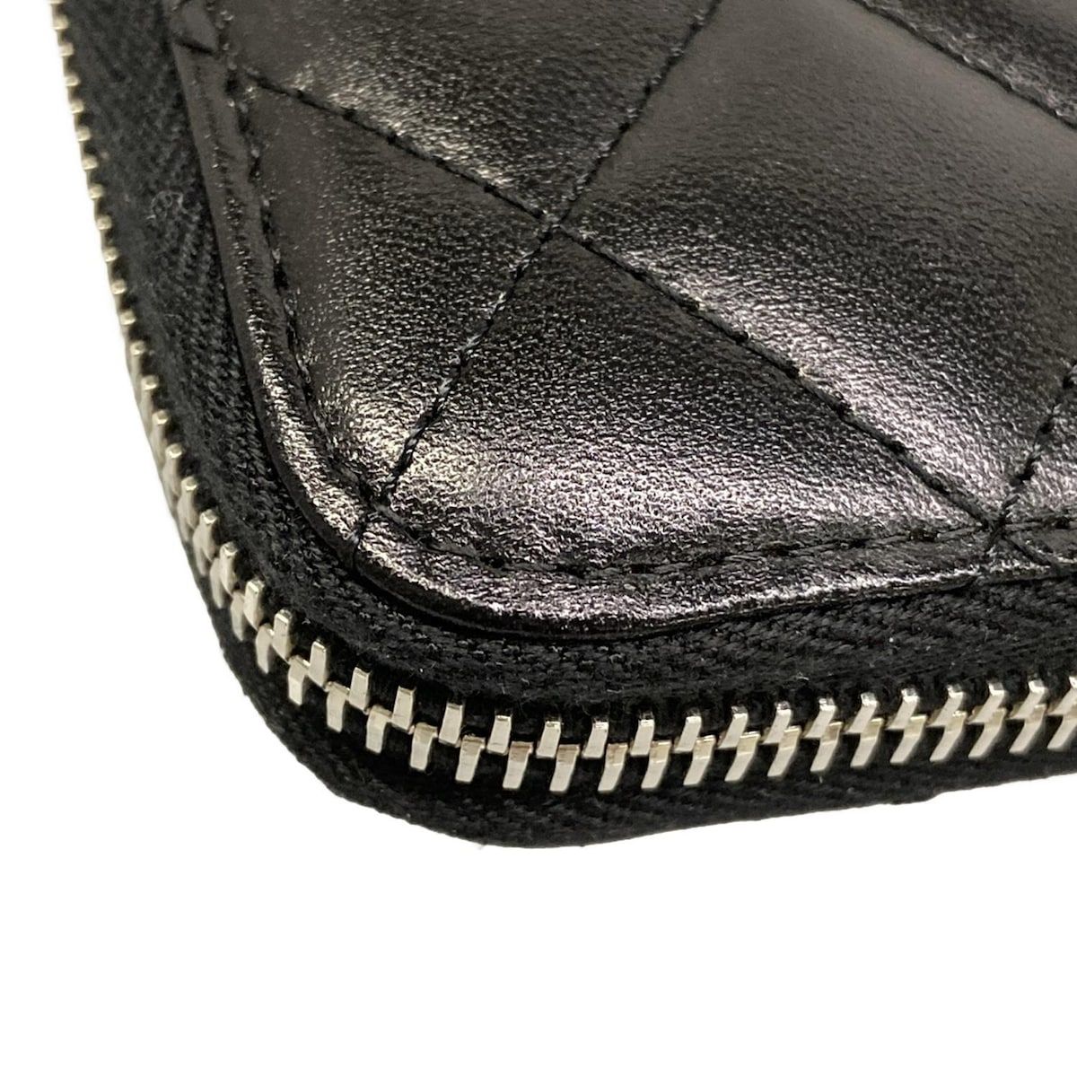 Chanel Wallet Quilted Black Silver Zip Around Lambskin — view 6