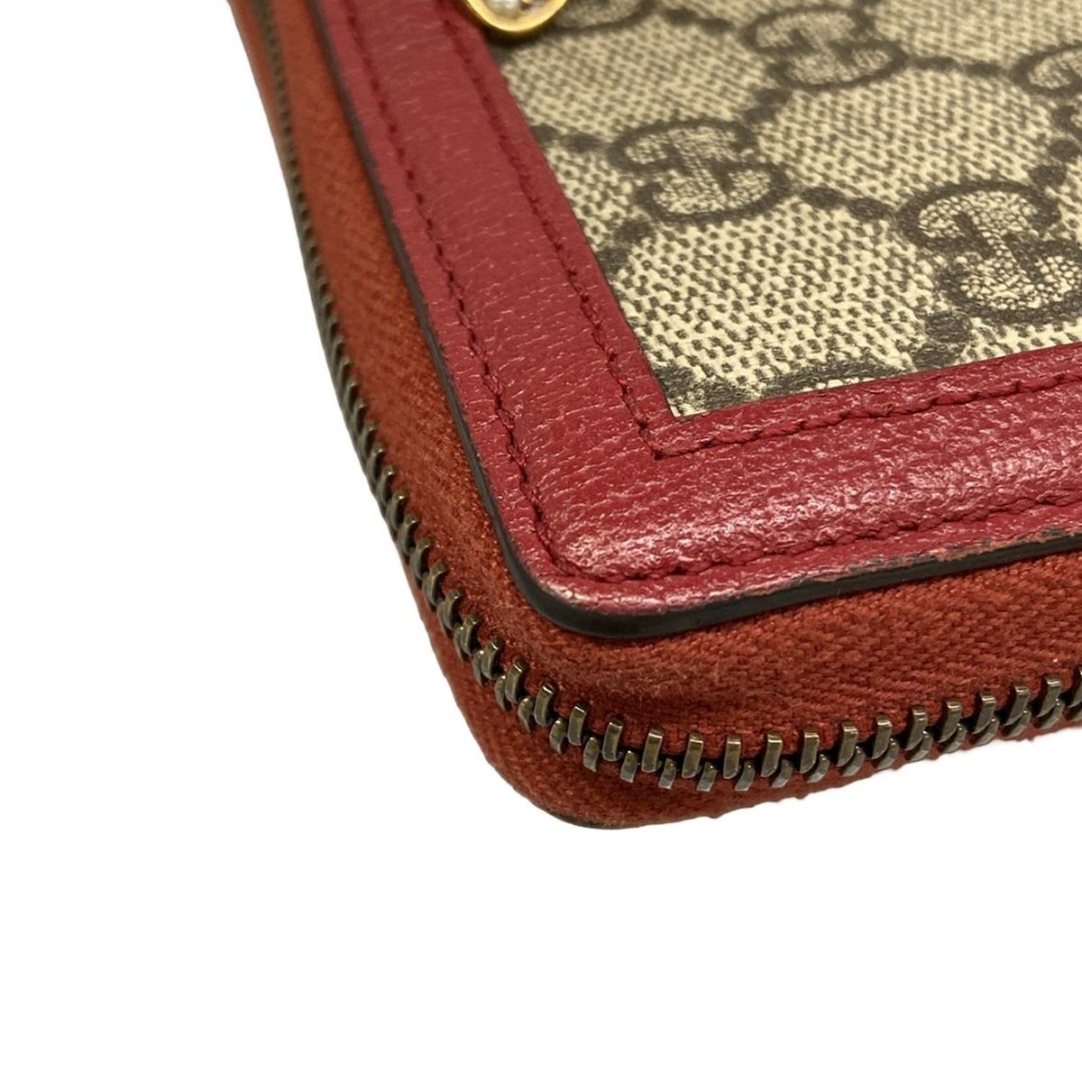 Gucci Wallet Queen Margaret Dark Brown Red Multi Zip Around Bee Leather — view 7