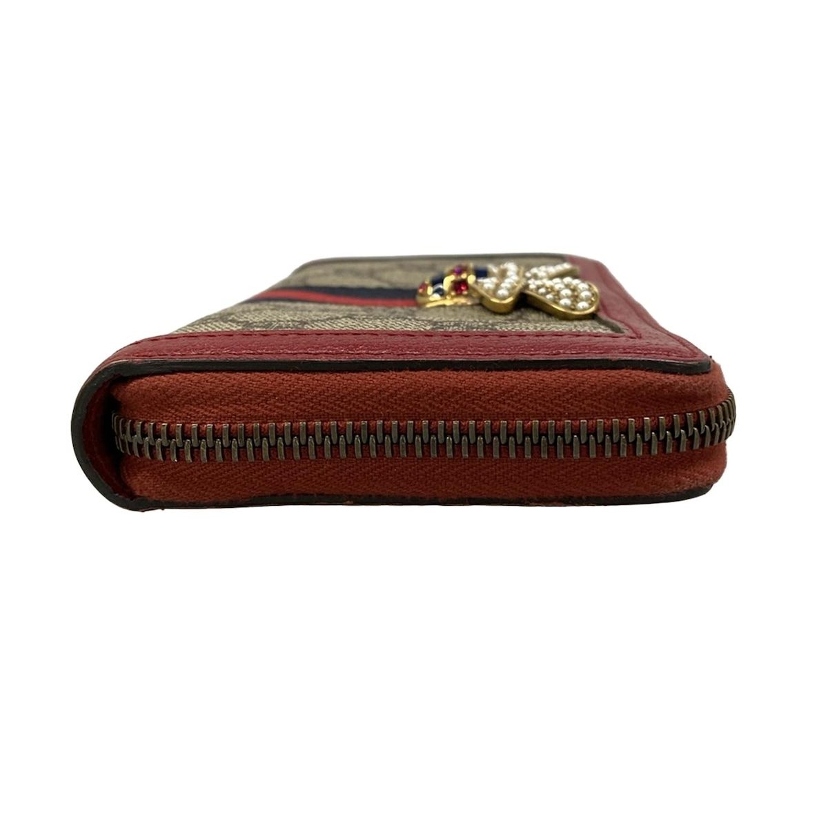 Gucci Wallet Queen Margaret Dark Brown Red Multi Zip Around Bee Leather — view 8