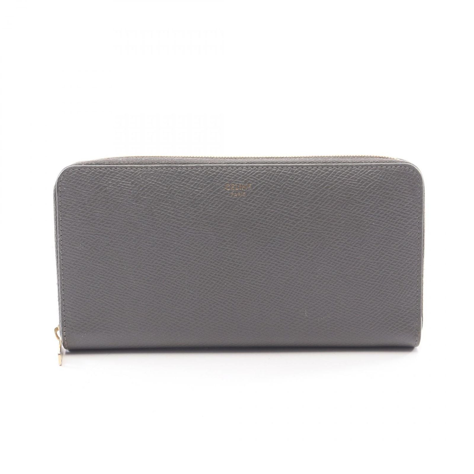 Celine Round Wallet Large Zipped Gray Leather Large