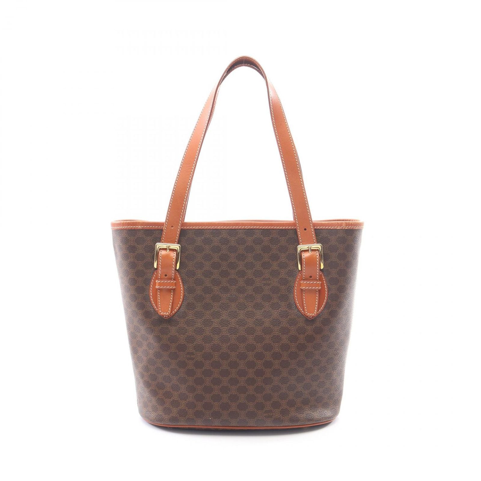Celine Tote Macadam 2 Brown Dark Canvas Leather