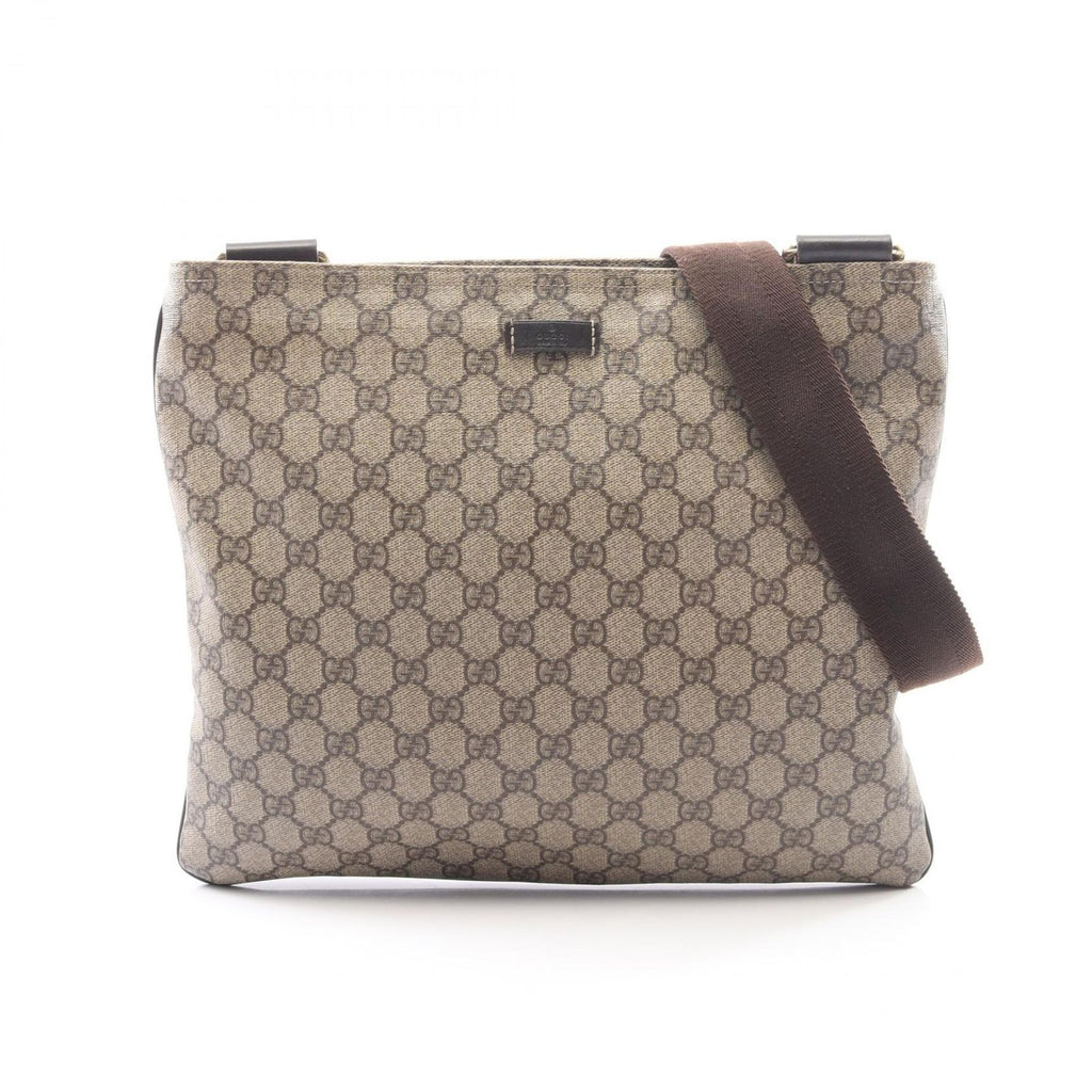 Gucci Shoulder Bag GG Supreme Beige Dark Brown Canvas Leather