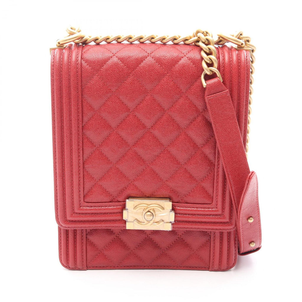 Chanel Shoulder Bag Boy Quilted Red Calf Boy Chain