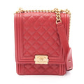 Chanel Shoulder Bag Boy Quilted Red Calf Boy Chain