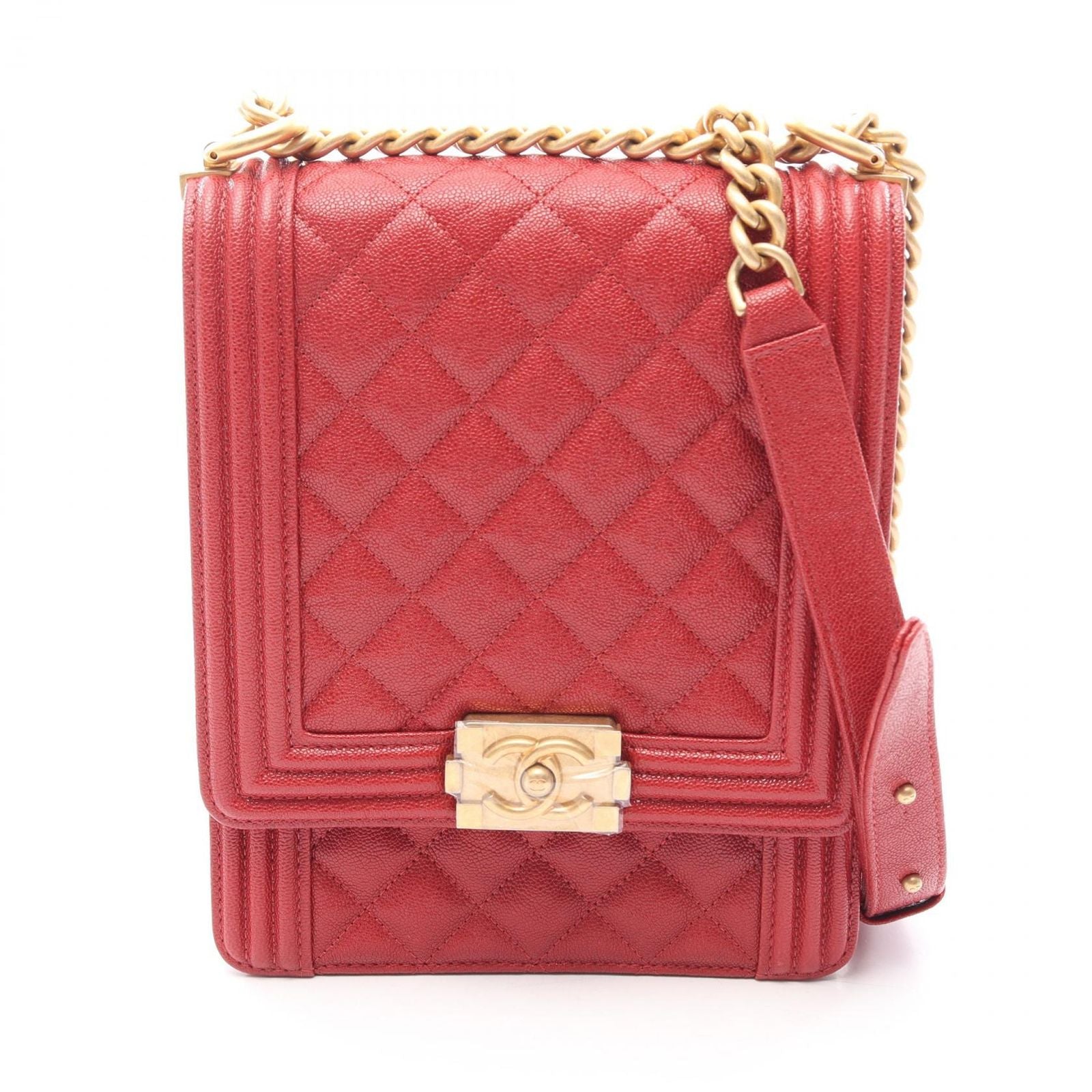 Chanel Shoulder Bag Boy Quilted Red Calf Boy Chain