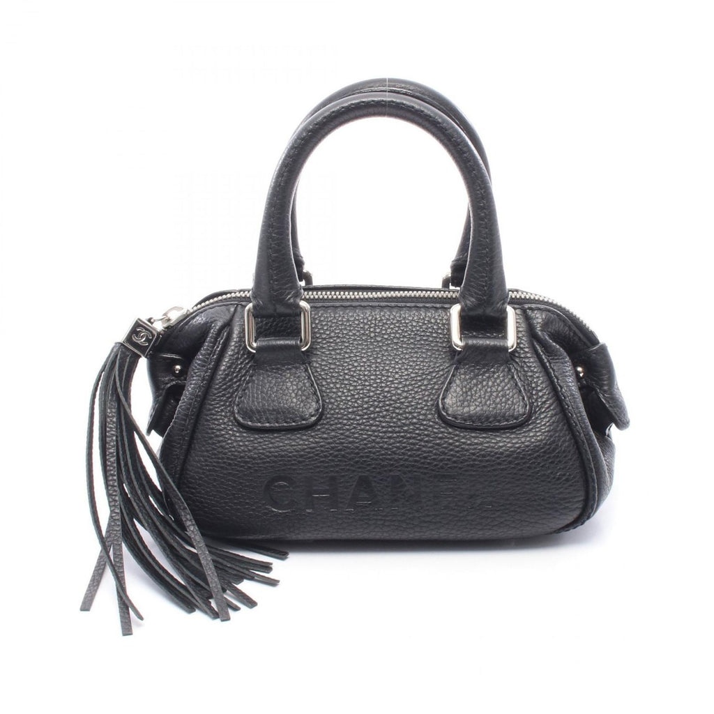 Chanel Handbag Logo Black Leather Fringe Mini