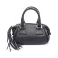 Chanel Handbag Logo Black Leather Fringe Mini