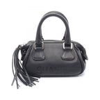 Chanel Handbag Logo Black Leather Fringe Mini