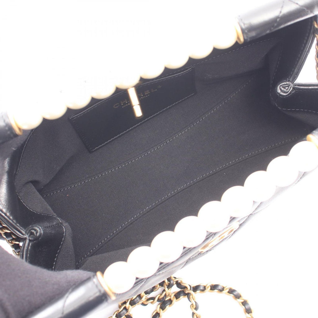 Chanel Shoulder Bag Quilted Pearl Handle 2-Way Black Lambskin Small Shopping — view 3