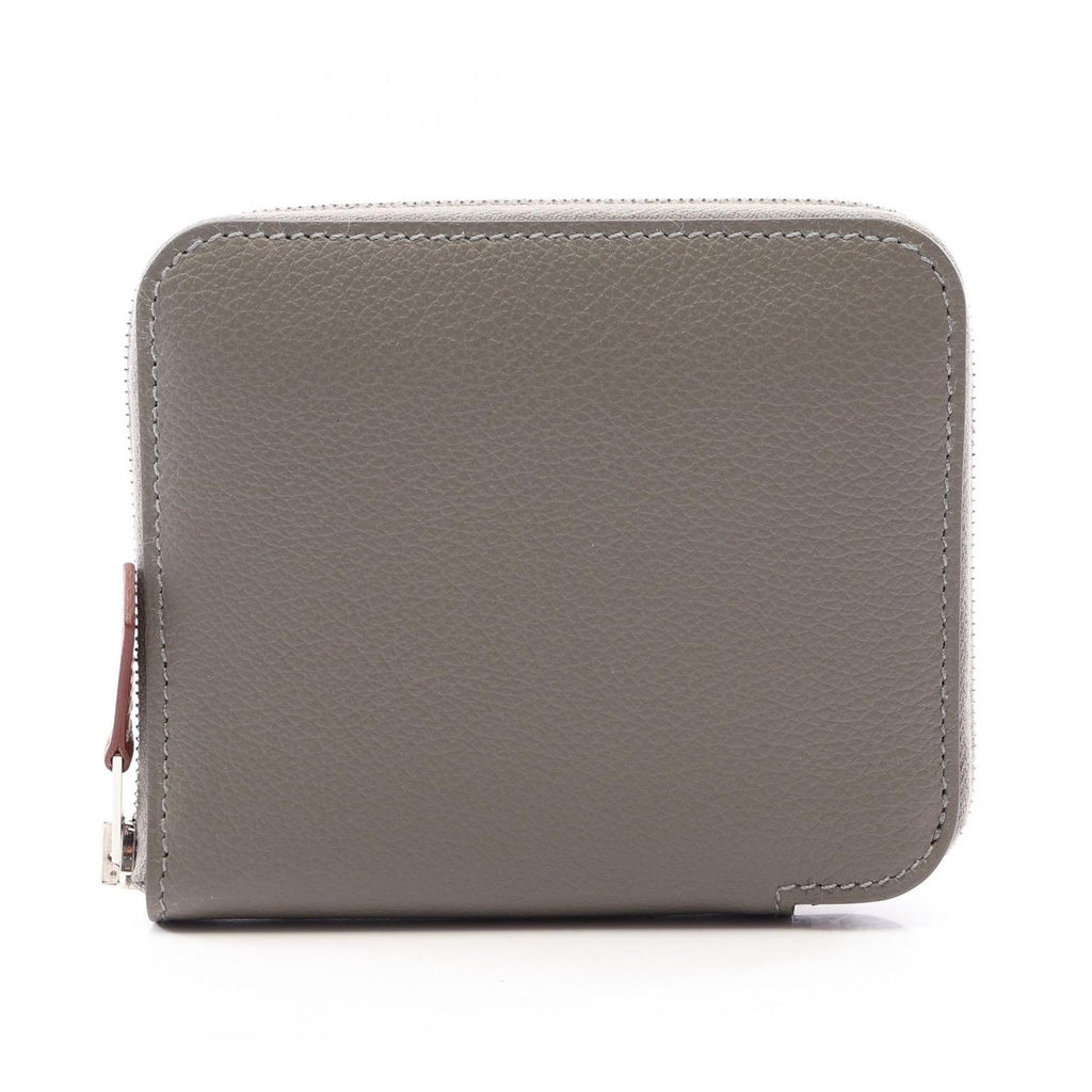 Hermes Round Wallet Azap Compact Silk in Grimeia Leather in Gris Meyer