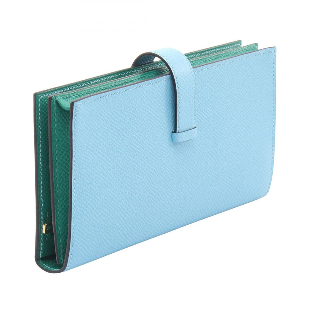 Hermes Bifold Wallet Bearn Souffle Verso Celeste Vert Jade Leather — view 2