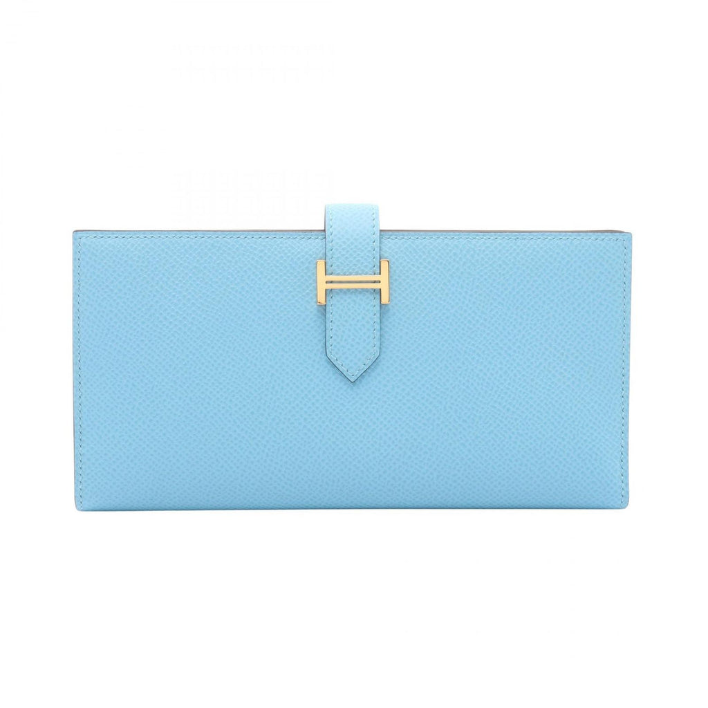 Hermes Bifold Wallet Bearn Souffle Verso Celeste Vert Jade Leather