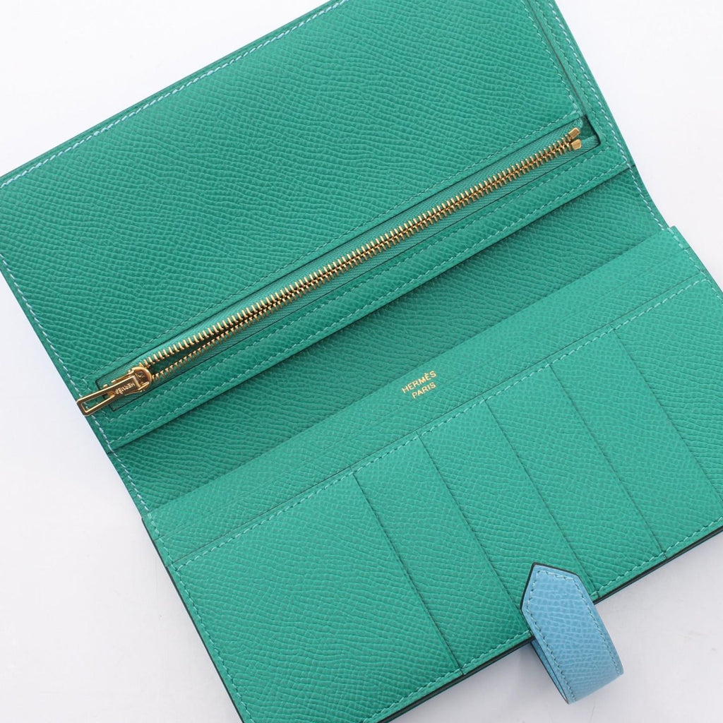 Hermes Bifold Wallet Bearn Souffle Verso Celeste Vert Jade Leather — view 3